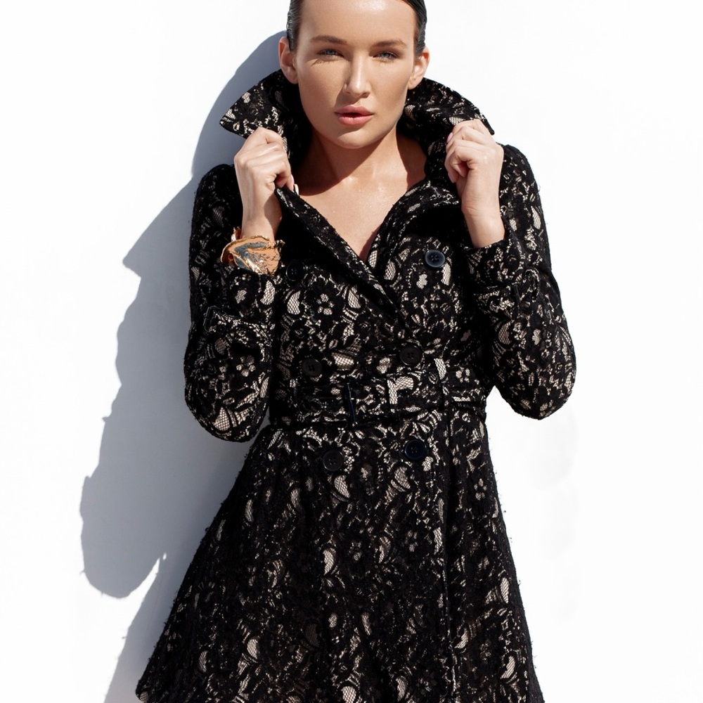 bebe Black Lace Jacket with Pink Lining